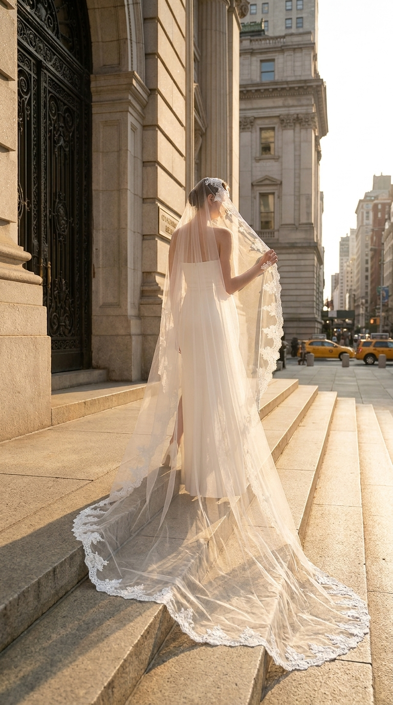 The Faouzia Cathedral Lace Bridal Veil