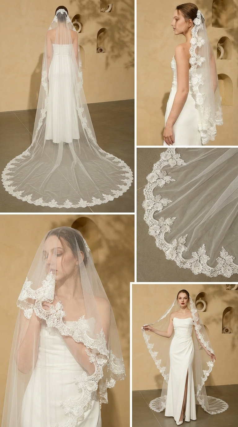 The Faouzia Cathedral Lace Bridal Veil