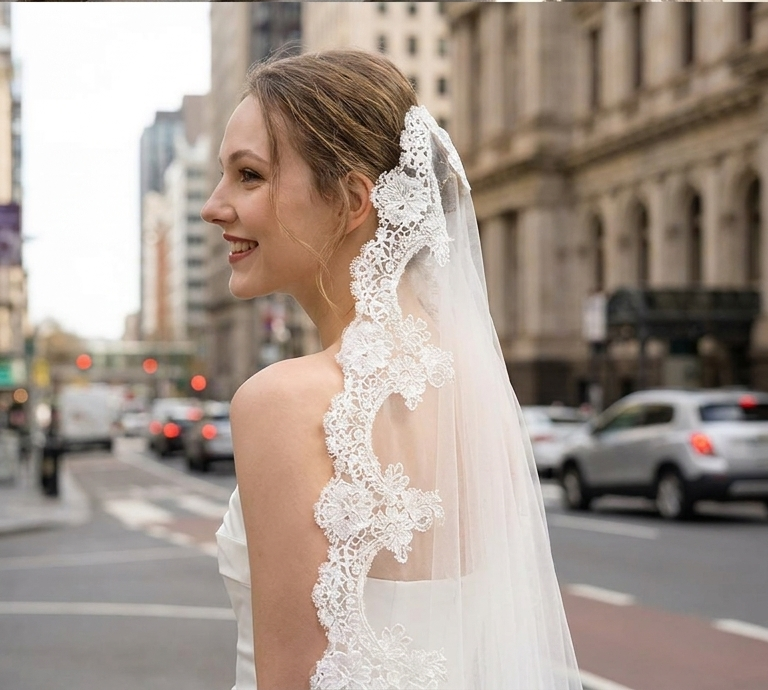 The Faouzia Cathedral Lace Bridal Veil